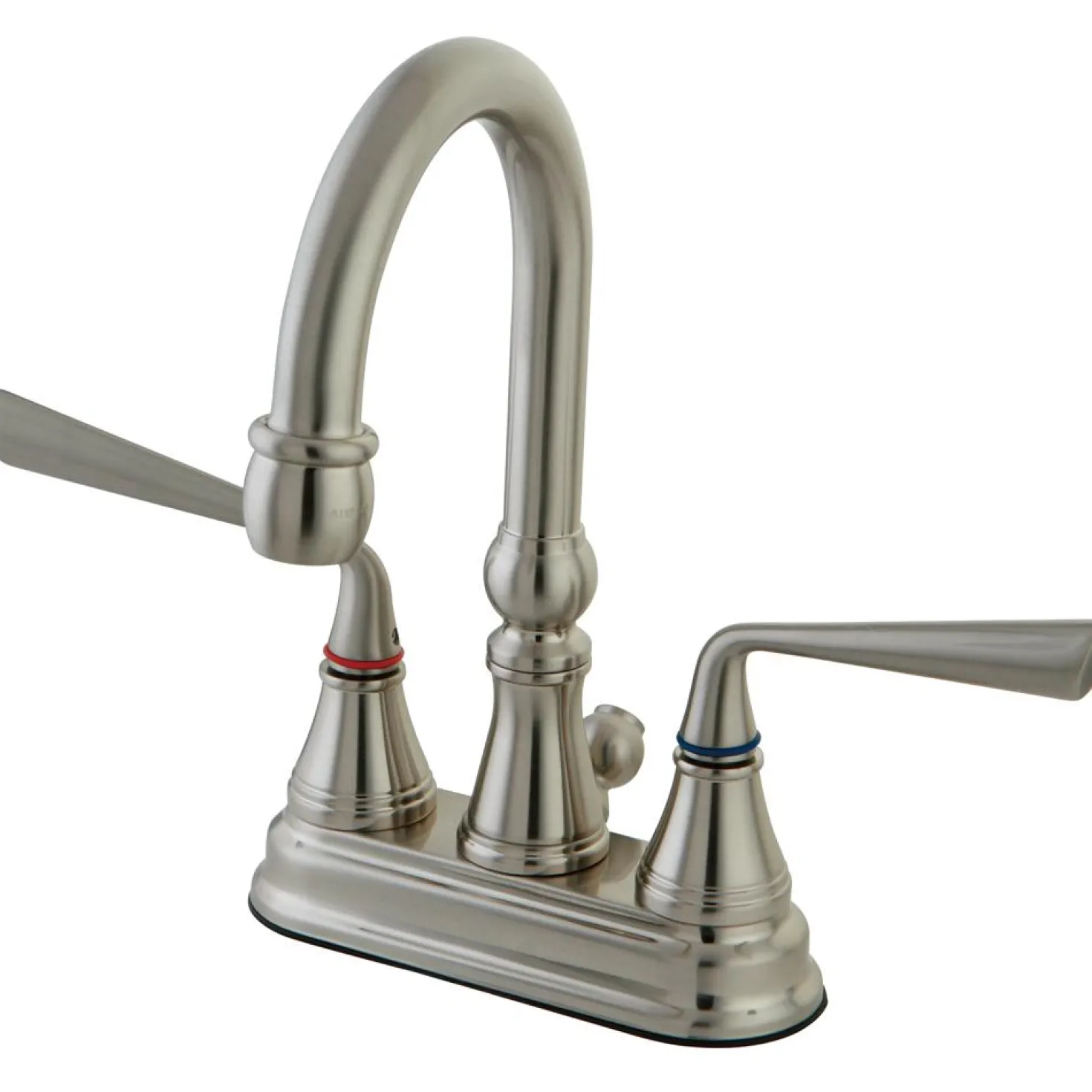 Kingston Brass Silver Sage Two Handle 4" Centerset Lavatory Faucet with Brass Pop-up in Satin Nickel