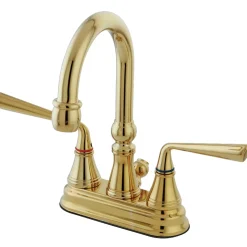 Kingston Brass Silver Sage Two Handle 4" Centerset Lavatory Faucet with Brass Pop-up in Polished Brass