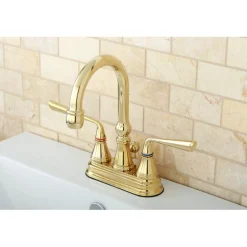 Kingston Brass Silver Sage Two Handle 4" Centerset Lavatory Faucet with Brass Pop-up in Polished Brass
