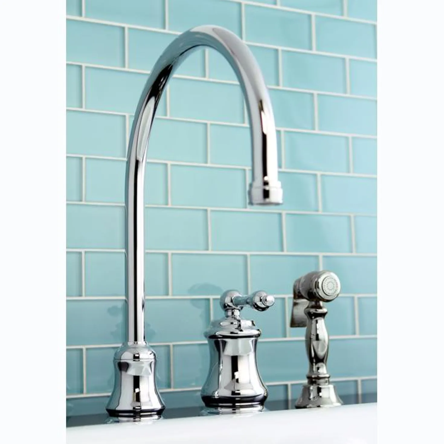 Kingston Brass Single Handle Widespread Kitchen Faucet with Brass Sprayer