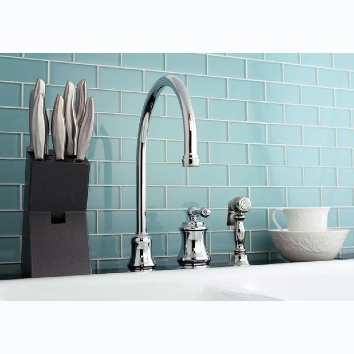 Kingston Brass Single Handle Widespread Kitchen Faucet with Brass Sprayer