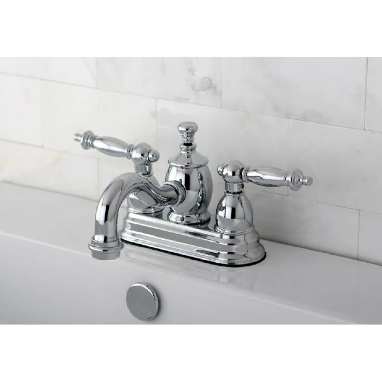 Kingston Brass Templeton 4" Centerset Lavatory Faucet with Metal Lever Handle and Heritage Spout