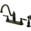Kingston Brass Templeton Double Handle 8" Kitchen Faucet with Brass Sprayer