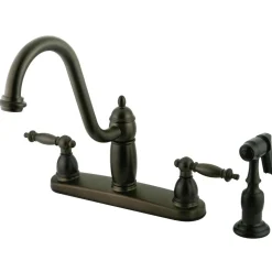 Kingston Brass Templeton Double Handle 8" Kitchen Faucet with Brass Sprayer