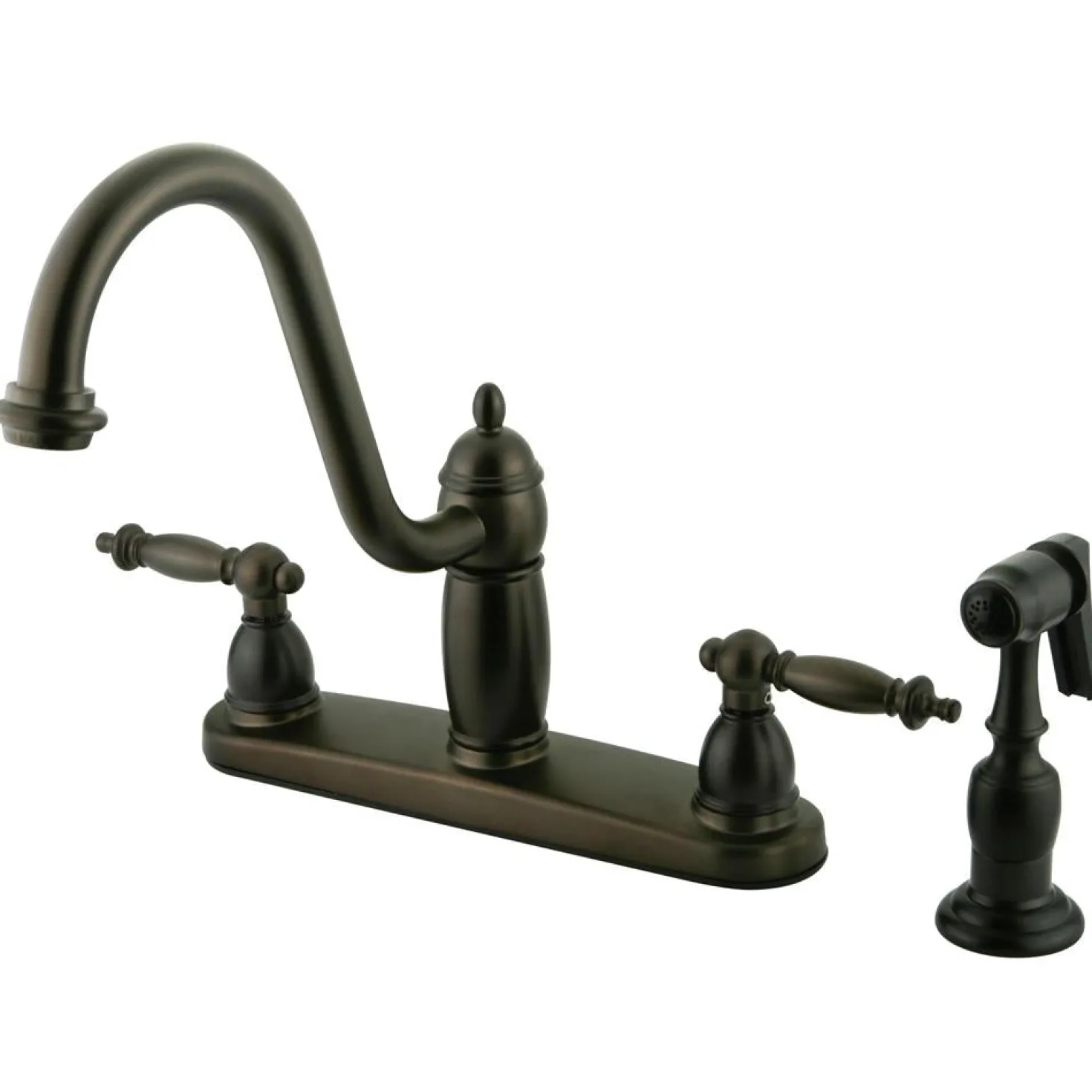Kingston Brass Templeton Double Handle 8" Kitchen Faucet with Brass Sprayer