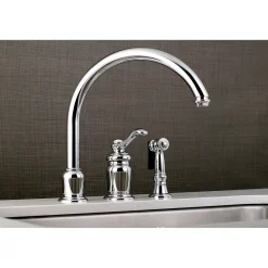 Kingston Brass Templeton Single Handle High Spout Kitchen Faucet with Brass Sprayer