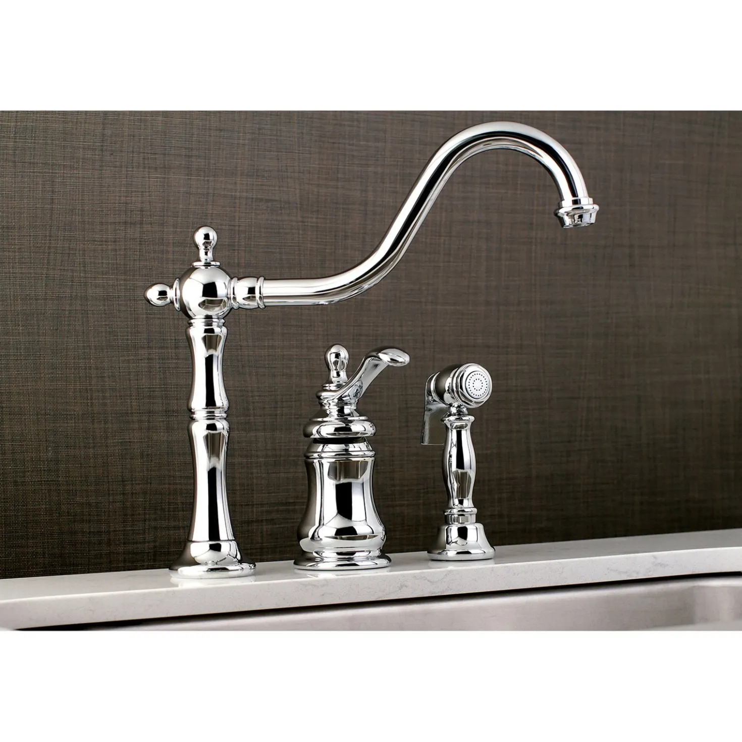 Kingston Brass Templeton Single Handle Widespread Kitchen Faucet with Brass Sprayer
