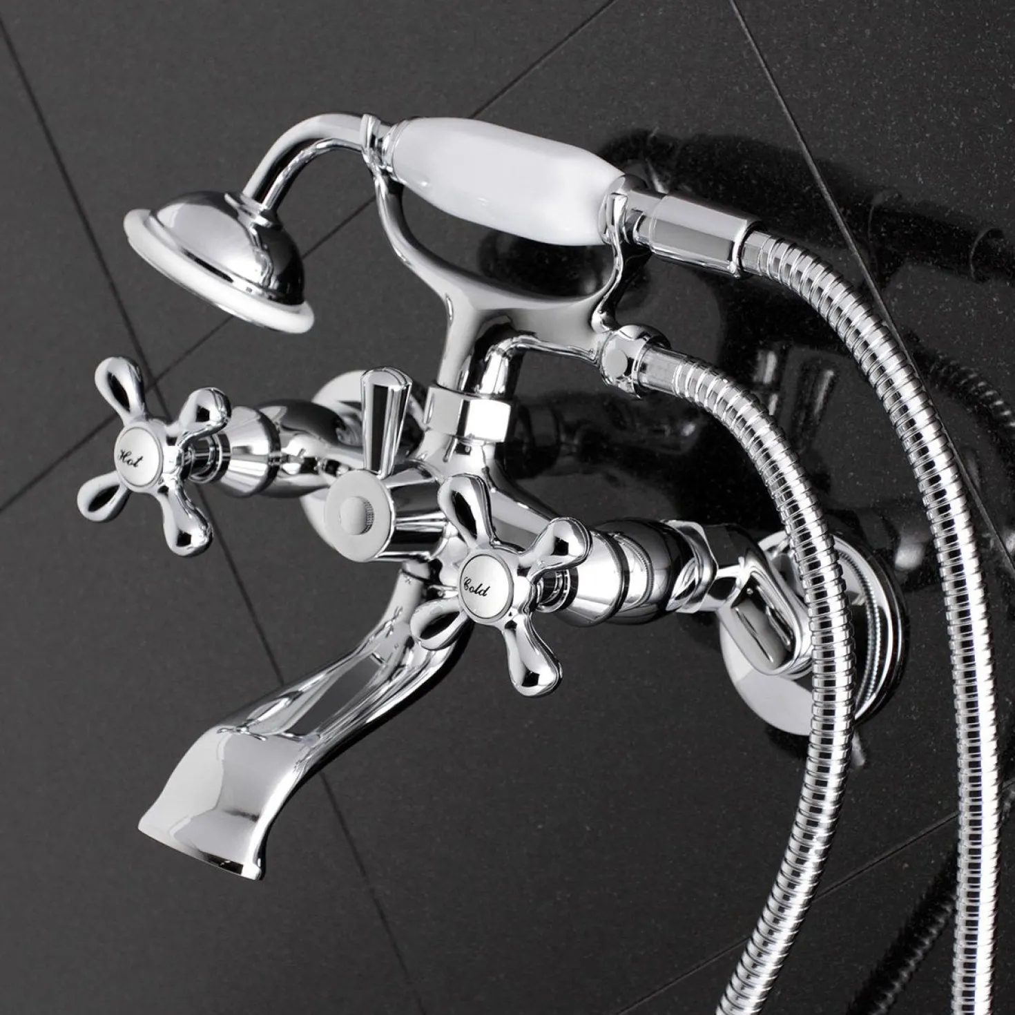 Kingston Brass Tub Wall Mount Clawfoot Tub Faucet with Hand Shower