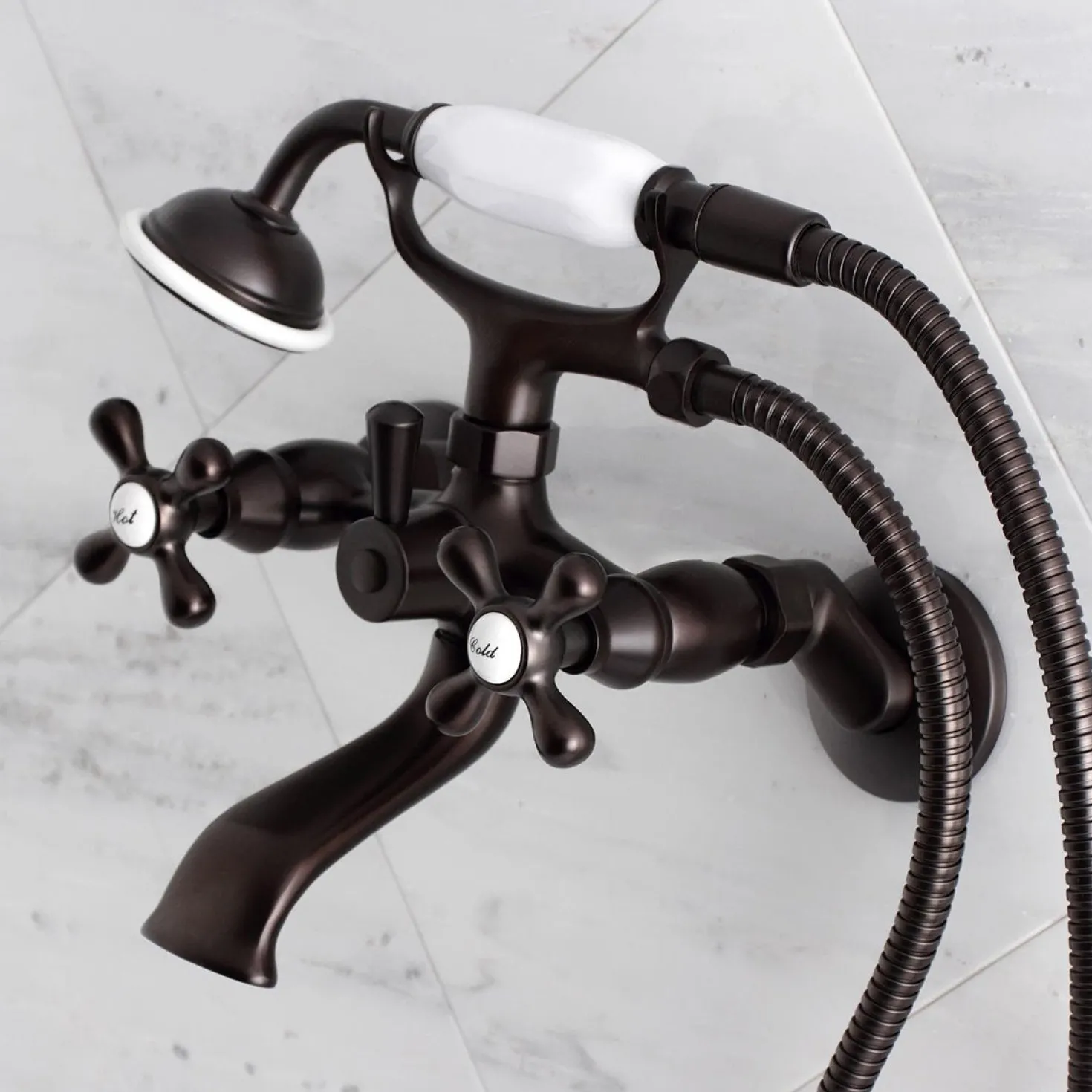 Kingston Brass Tub Wall Mount Clawfoot Tub Faucet with Hand Shower