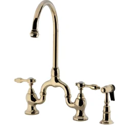 Kingston Brass Tudor Bridge Deck Mount Kitchen Faucet with Brass Sprayer