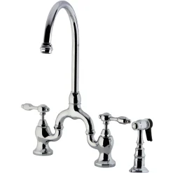 Kingston Brass Tudor Bridge Deck Mount Kitchen Faucet with Brass Sprayer