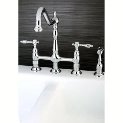 Kingston Brass Tudor Bridge Kitchen Faucet with Brass Sprayer