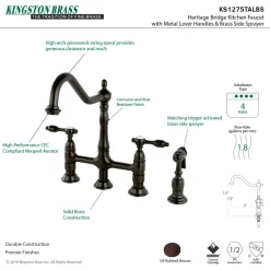 Kingston Brass Tudor Bridge Kitchen Faucet with Brass Sprayer