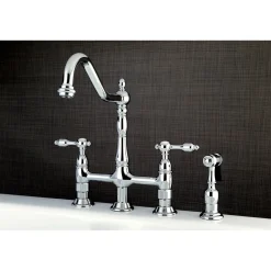 Kingston Brass Tudor Bridge Kitchen Faucet with Brass Sprayer