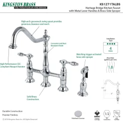 Kingston Brass Tudor Bridge Kitchen Faucet with Brass Sprayer