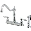 Kingston Brass Tudor 8" Center Kitchen Faucet with Brass Sprayer