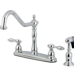 Kingston Brass Tudor 8" Center Kitchen Faucet with Brass Sprayer