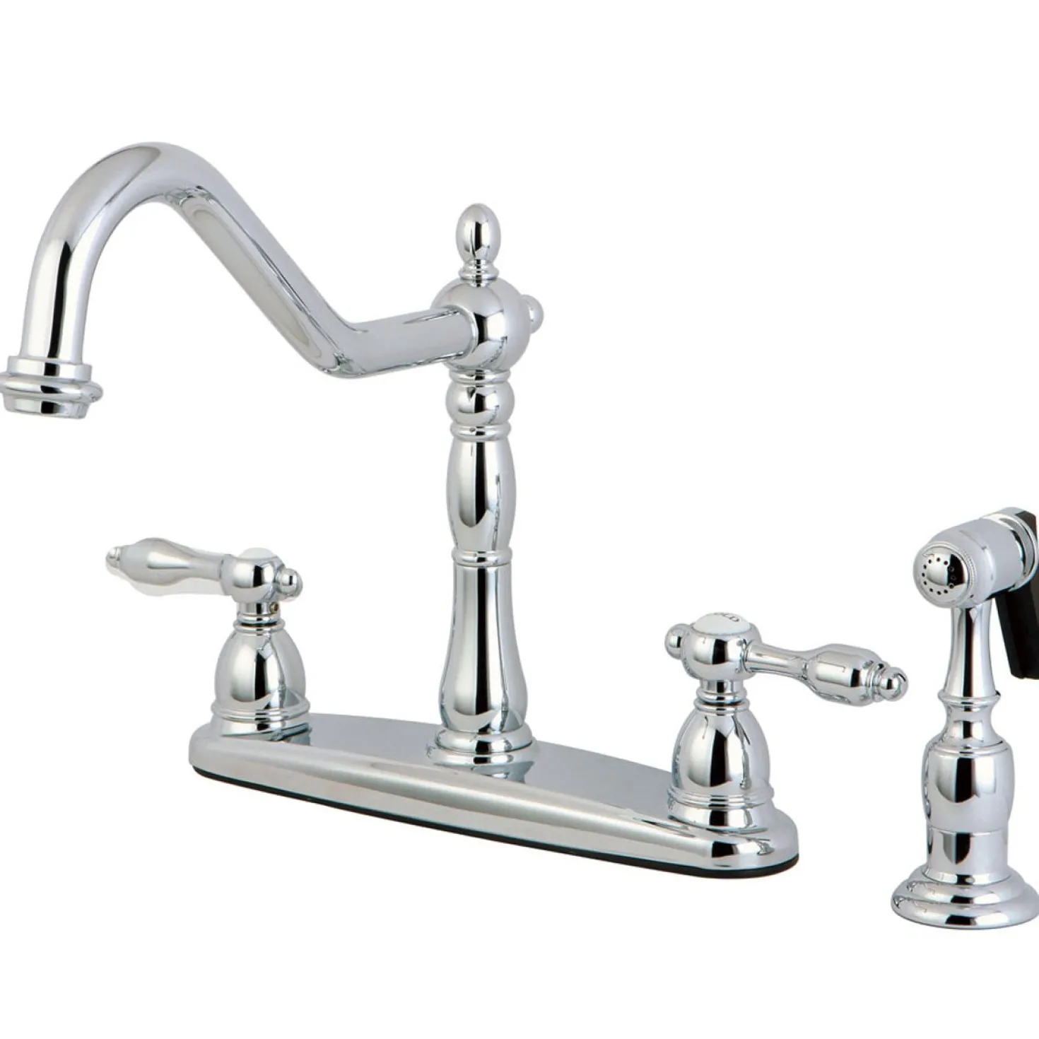 Kingston Brass Tudor 8" Center Kitchen Faucet with Brass Sprayer