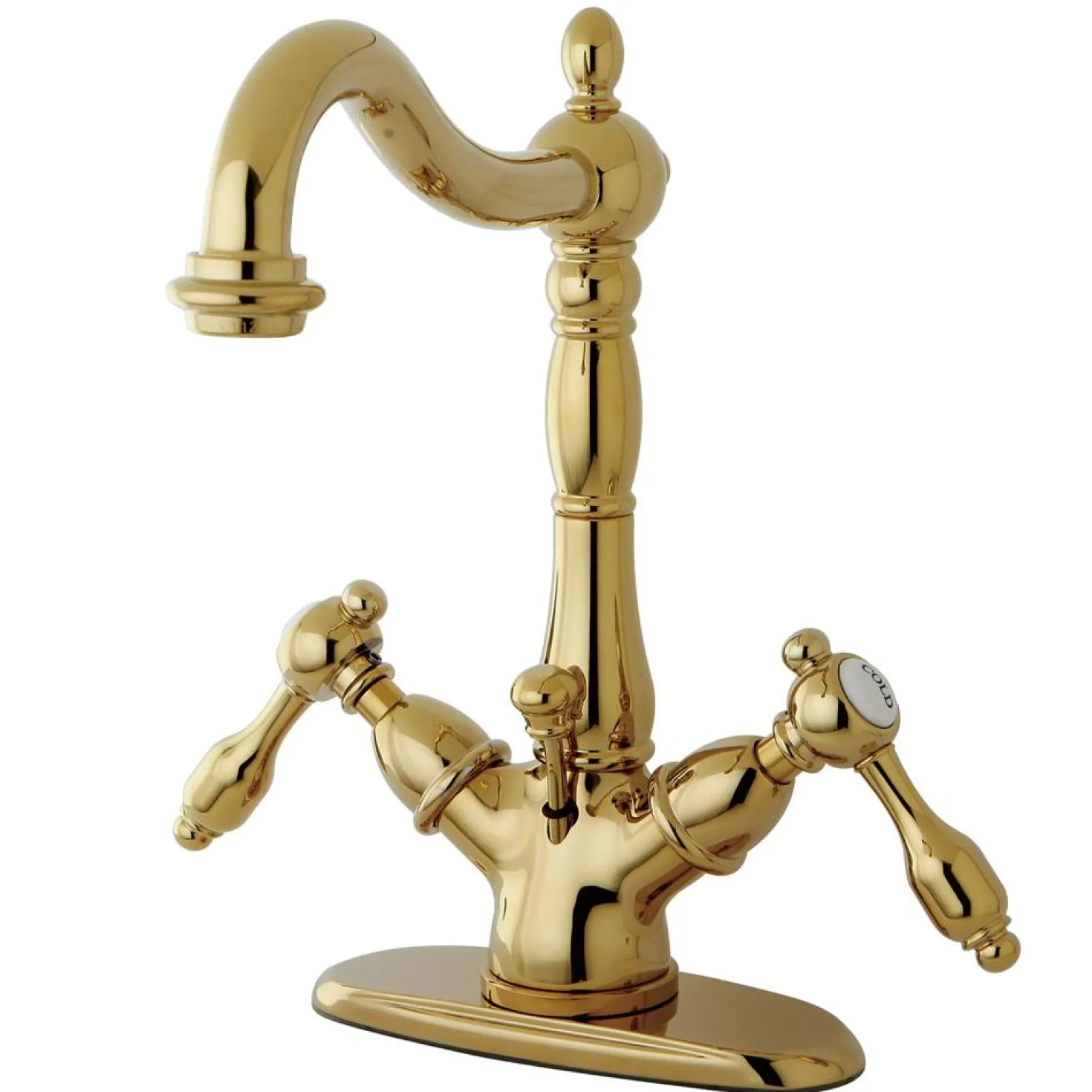 Kingston Brass Tudor 4" Center Lavatory Faucet with Brass Pop-up in Polished Brass