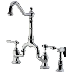 Kingston Brass Tudor Deck Mount Bridge Kitchen Faucet with Brass Sprayer