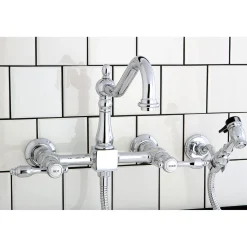 Kingston Brass Tudor 8-Inch Centerset Wall Mount Kitchen Faucet with Brass Sprayer