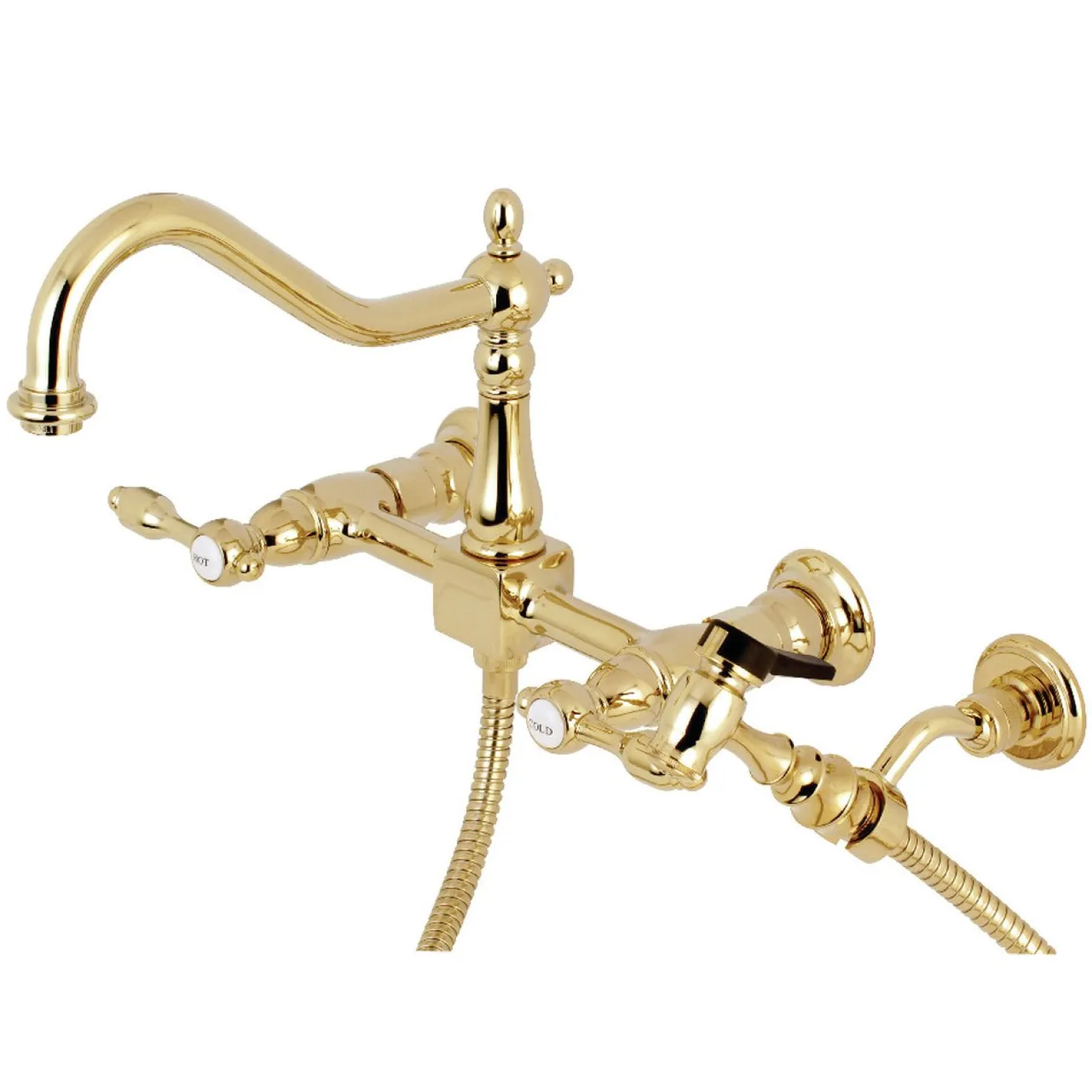 Kingston Brass Tudor 8-Inch Centerset Wall Mount Kitchen Faucet with Brass Sprayer