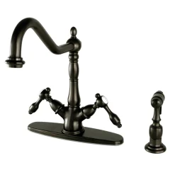 Kingston Brass Tudor Mono Deck Mount Kitchen Faucet with Brass Sprayer