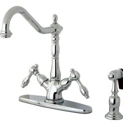 Kingston Brass Tudor Mono Deck Mount Kitchen Faucet with Brass Sprayer