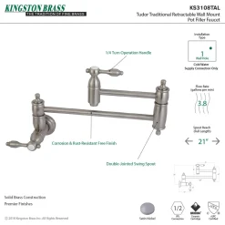 Kingston Brass Tudor Wall Mount Pot Filler Kitchen Faucet