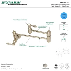 Kingston Brass Tudor Wall Mount Pot Filler Kitchen Faucet