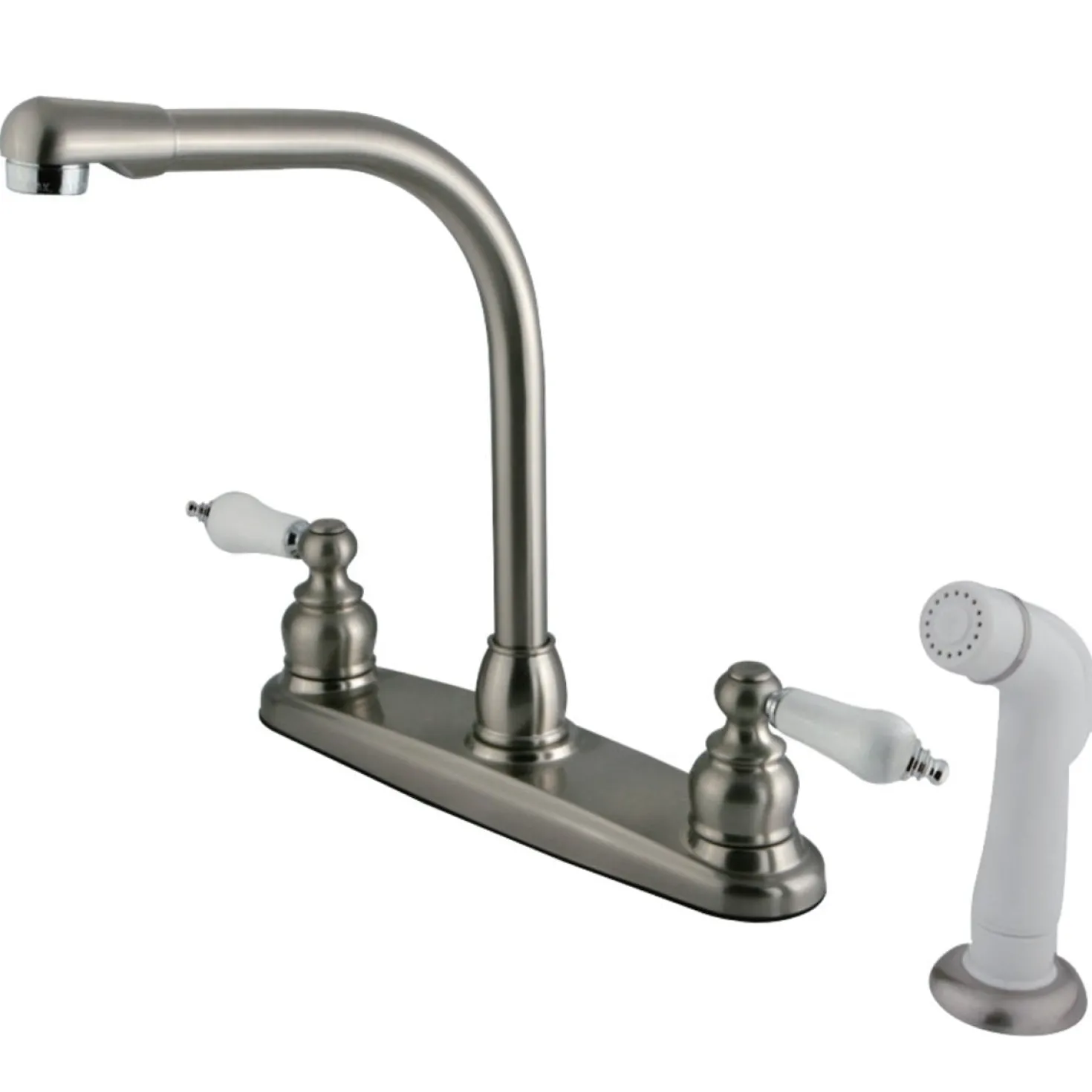Kingston Brass Victorian Centerset Kitchen Faucet with White Side Sprayer