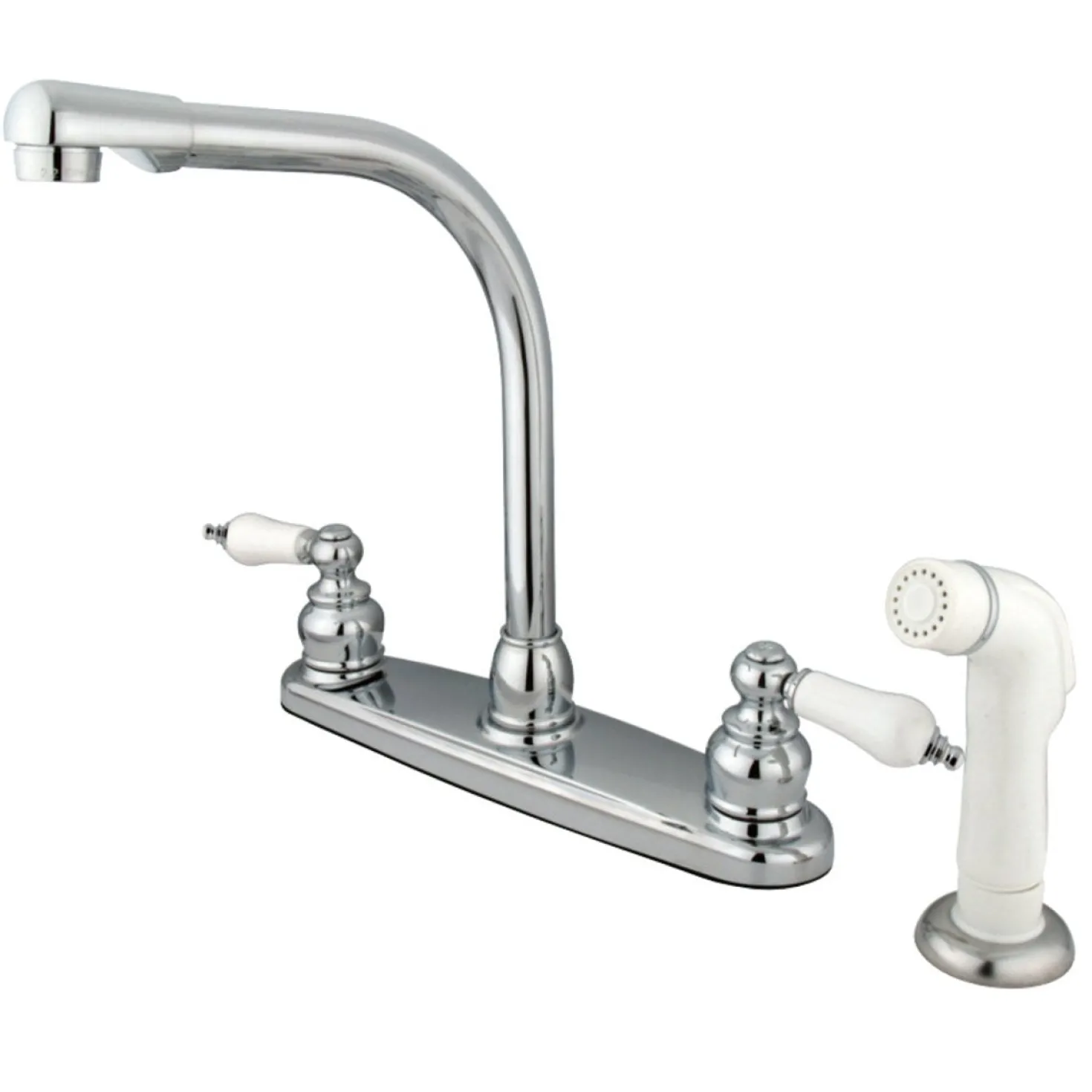 Kingston Brass Victorian Centerset Kitchen Faucet with White Side Sprayer