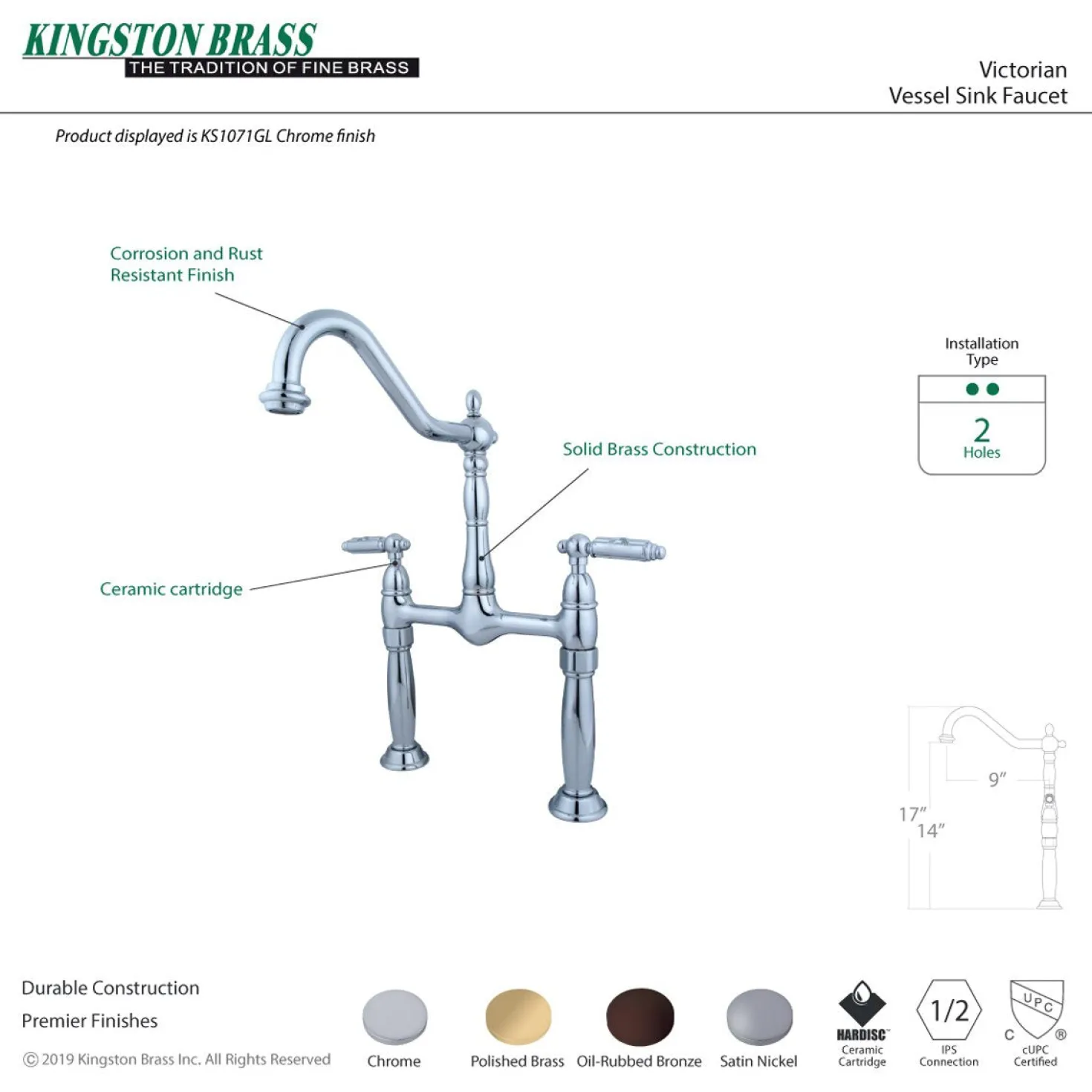 Kingston Brass Victorian 2-Handle Vessel Sink Faucet