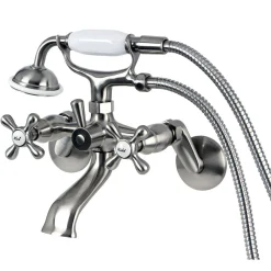 Kingston Brass Victorian Tub Wall Mount Clawfoot Tub Filler with Hand Shower in Satin Nickel