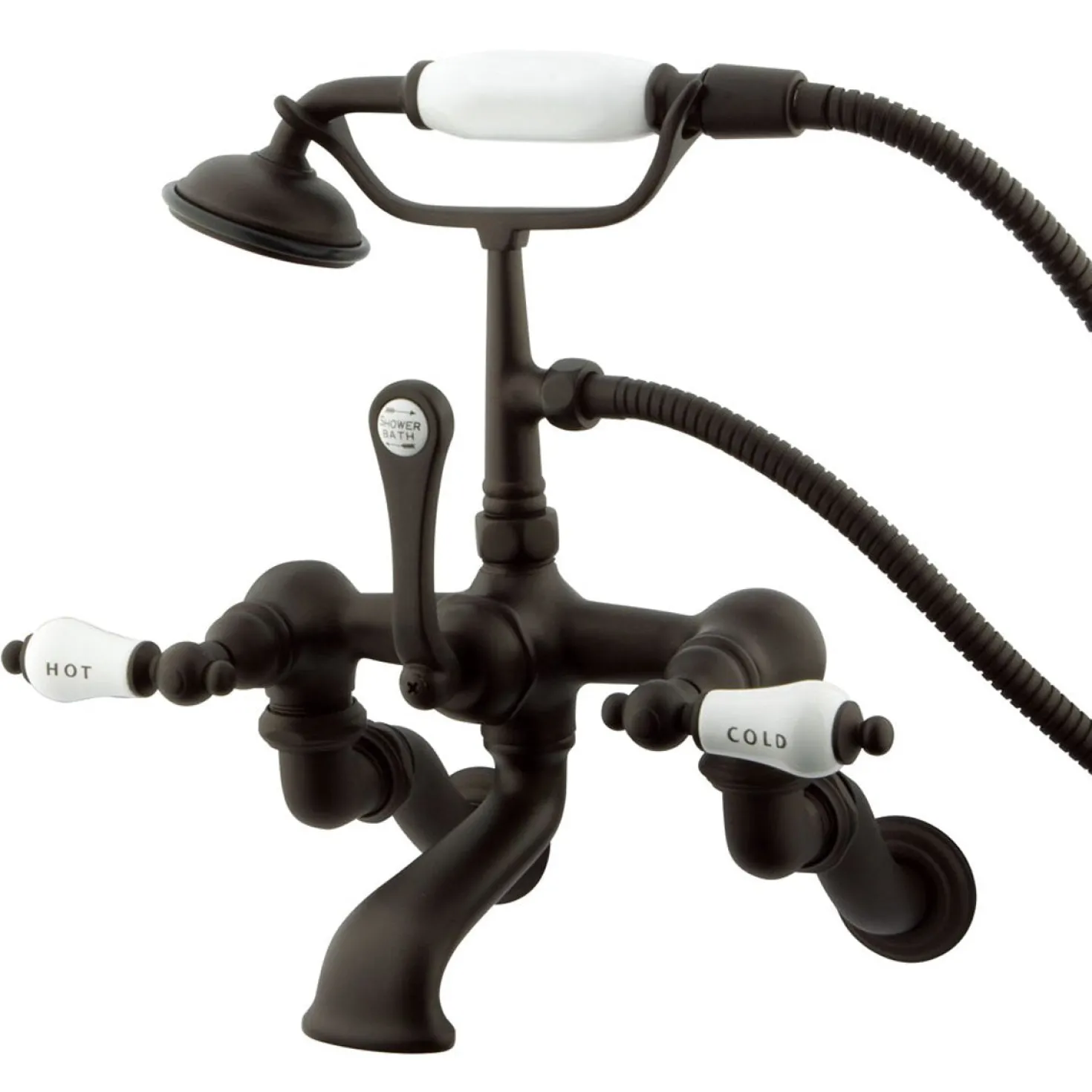 Kingston Brass Vintage Adjustable 3-3/8" - 10" Center Classic Brass Wall Mount Clawfoot Tub Filler with Hand Shower
