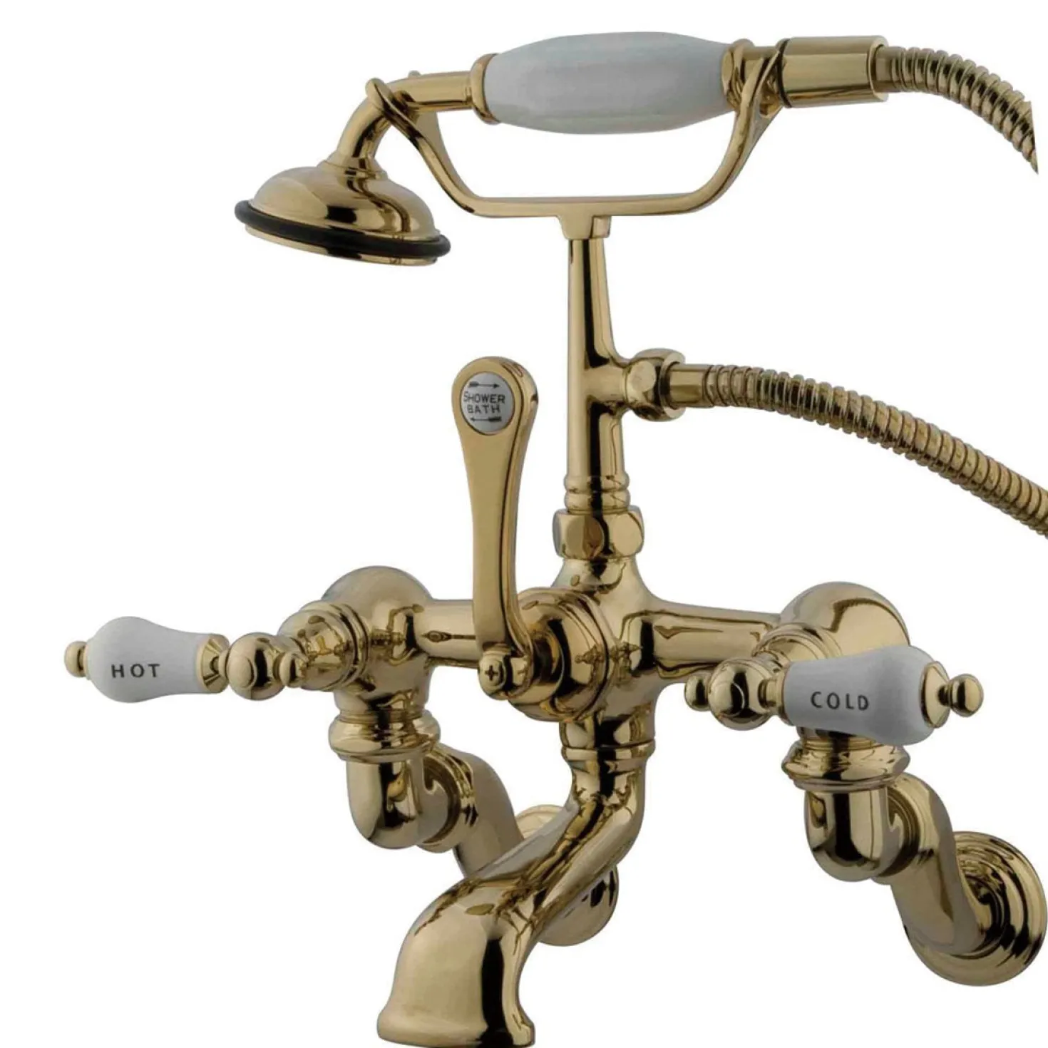 Kingston Brass Vintage Adjustable 3-3/8" - 10" Center Classic Brass Wall Mount Clawfoot Tub Filler with Hand Shower