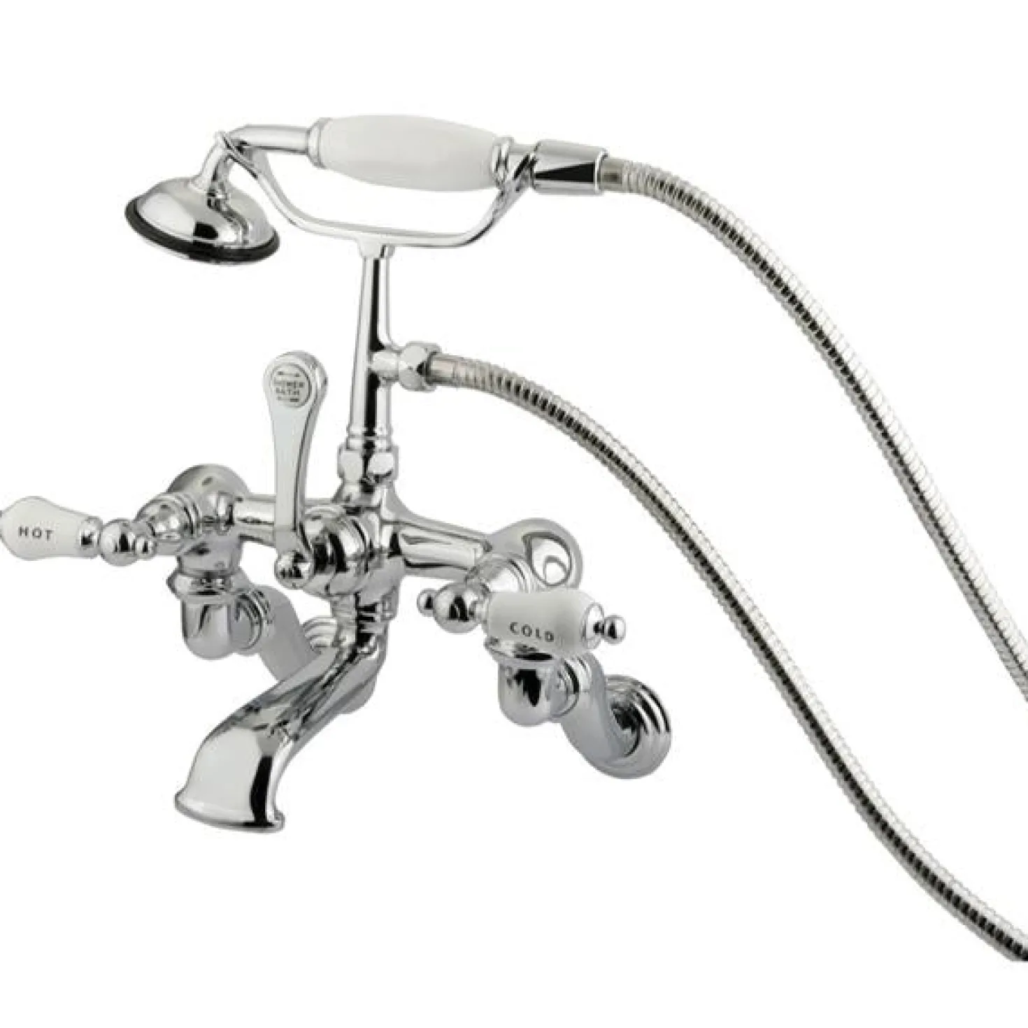 Kingston Brass Vintage Adjustable 3-3/8" - 10" Center Classic Brass Wall Mount Clawfoot Tub Filler with Hand Shower