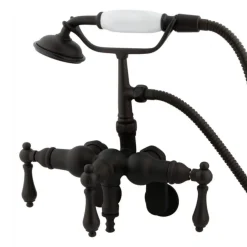 Kingston Brass Vintage Adjustable 3-3/8" - 9" Center Wall Mount Clawfoot Tub Filler with Hand Shower