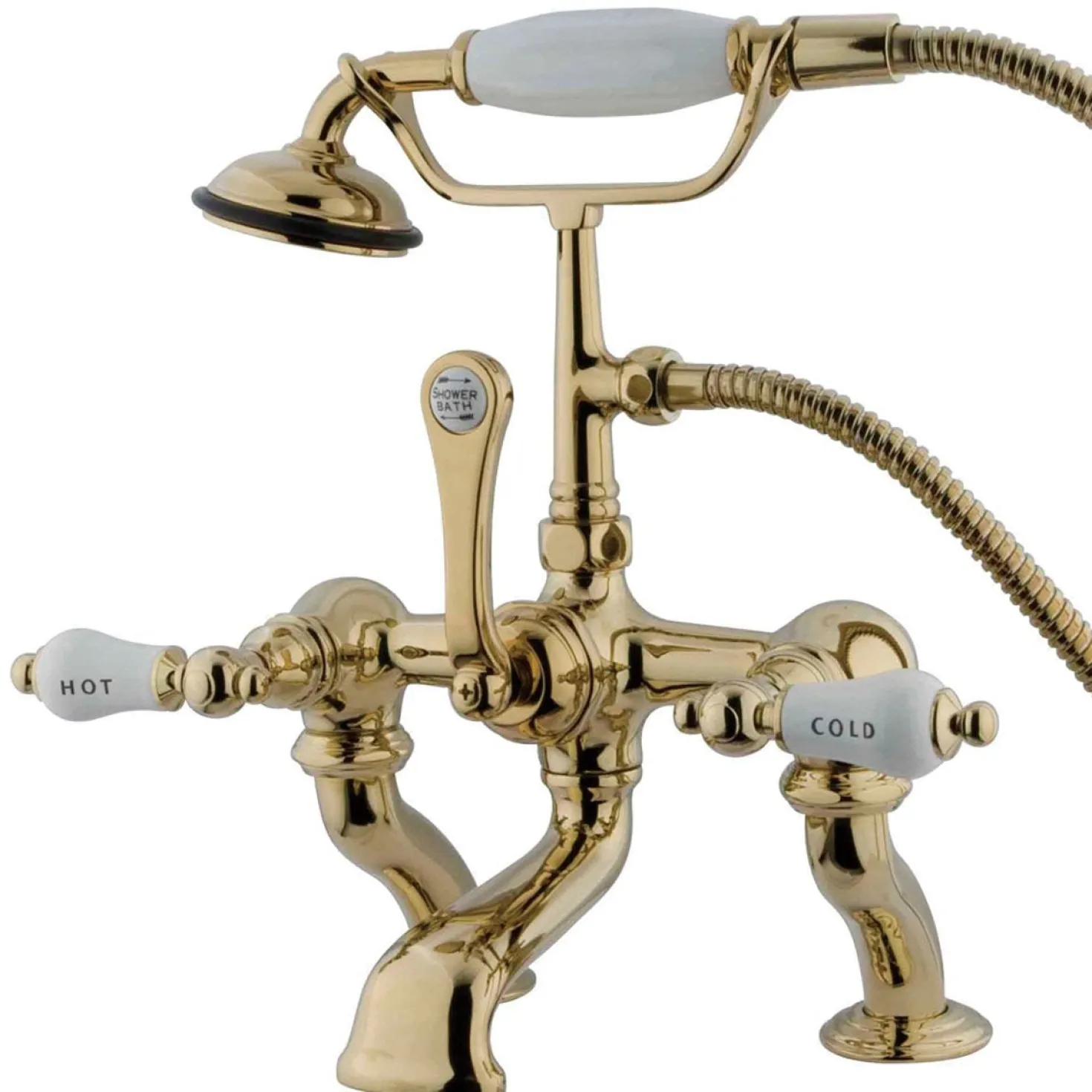 Kingston Brass Vintage Adjustable 3-3/8" - 10" Center Brass Deck Mount Clawfoot Tub Filler with Hand Shower