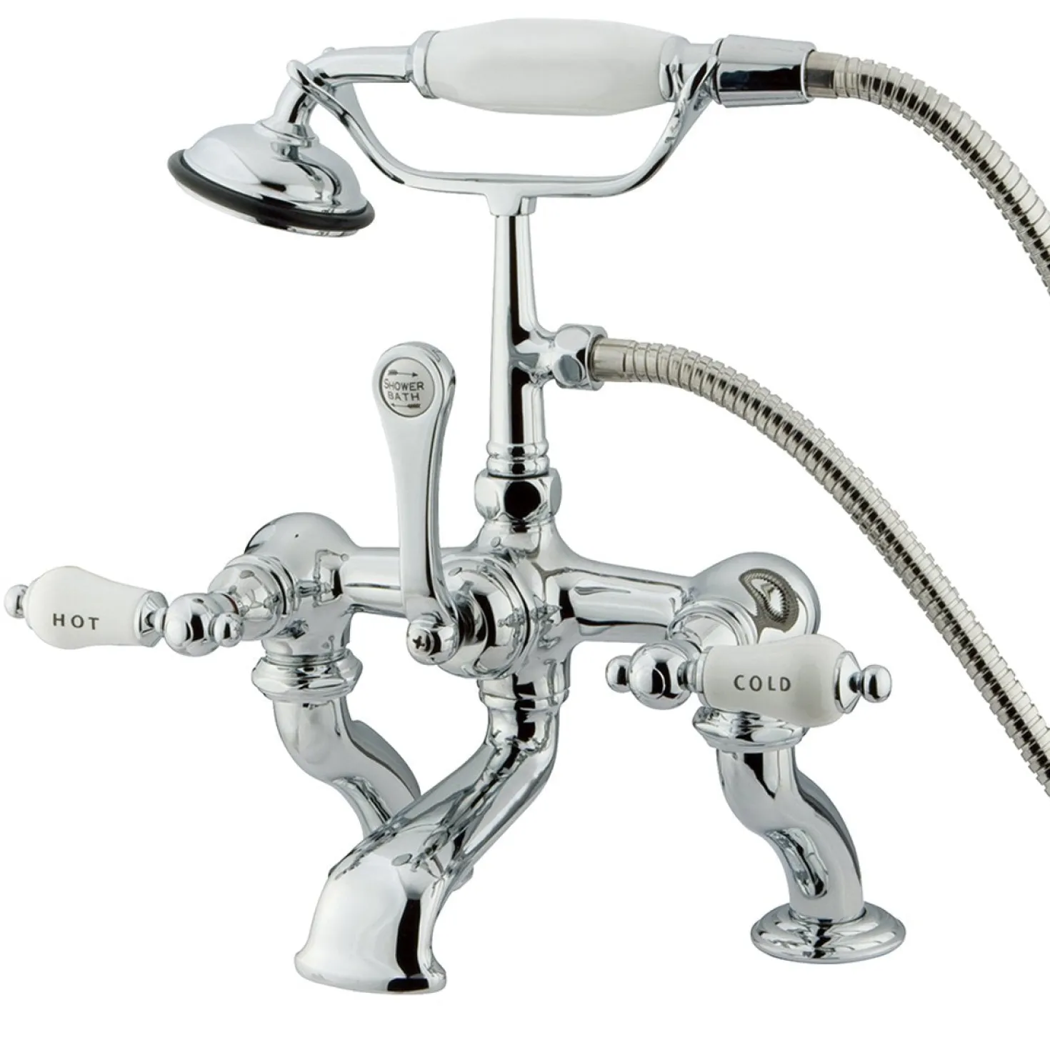 Kingston Brass Vintage Adjustable 3-3/8" - 10" Center Brass Deck Mount Clawfoot Tub Filler with Hand Shower