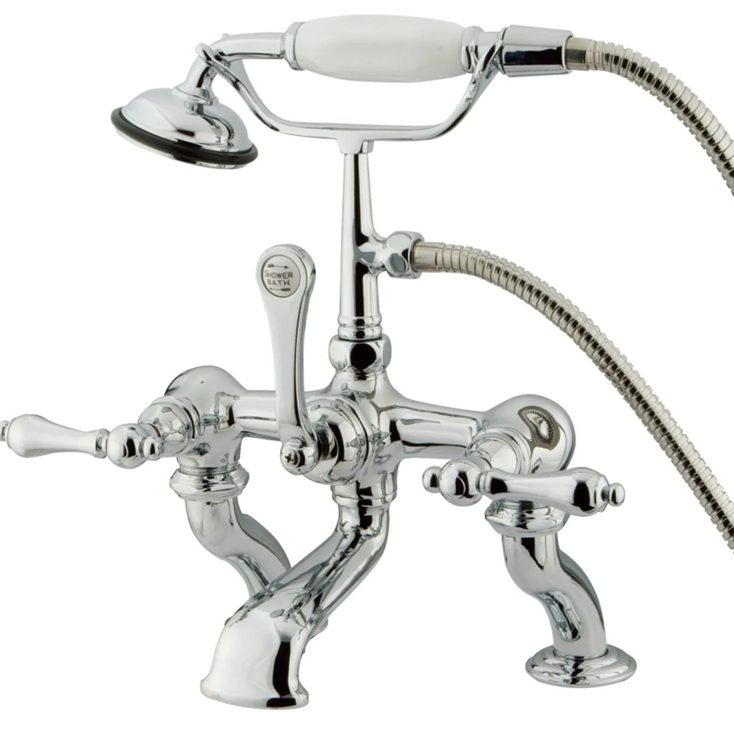 Kingston Brass Vintage Adjustable 3-3/8" - 10" Center Deck Mount Clawfoot Tub Filler with Hand Shower