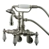 Kingston Brass Vintage 3-3/8" - 9" Adjustable Center Brass Wall Mount Clawfoot Tub Filler with Hand Shower