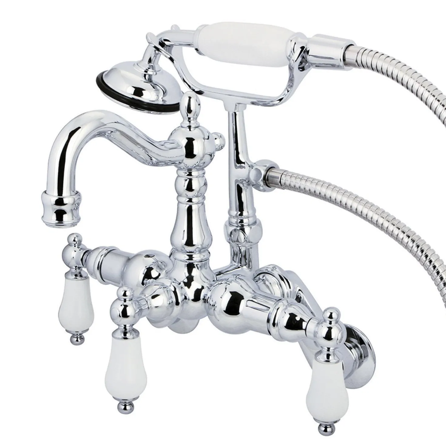 Kingston Brass Vintage 3-3/8" - 9" Adjustable Center Brass Wall Mount Clawfoot Tub Filler with Hand Shower