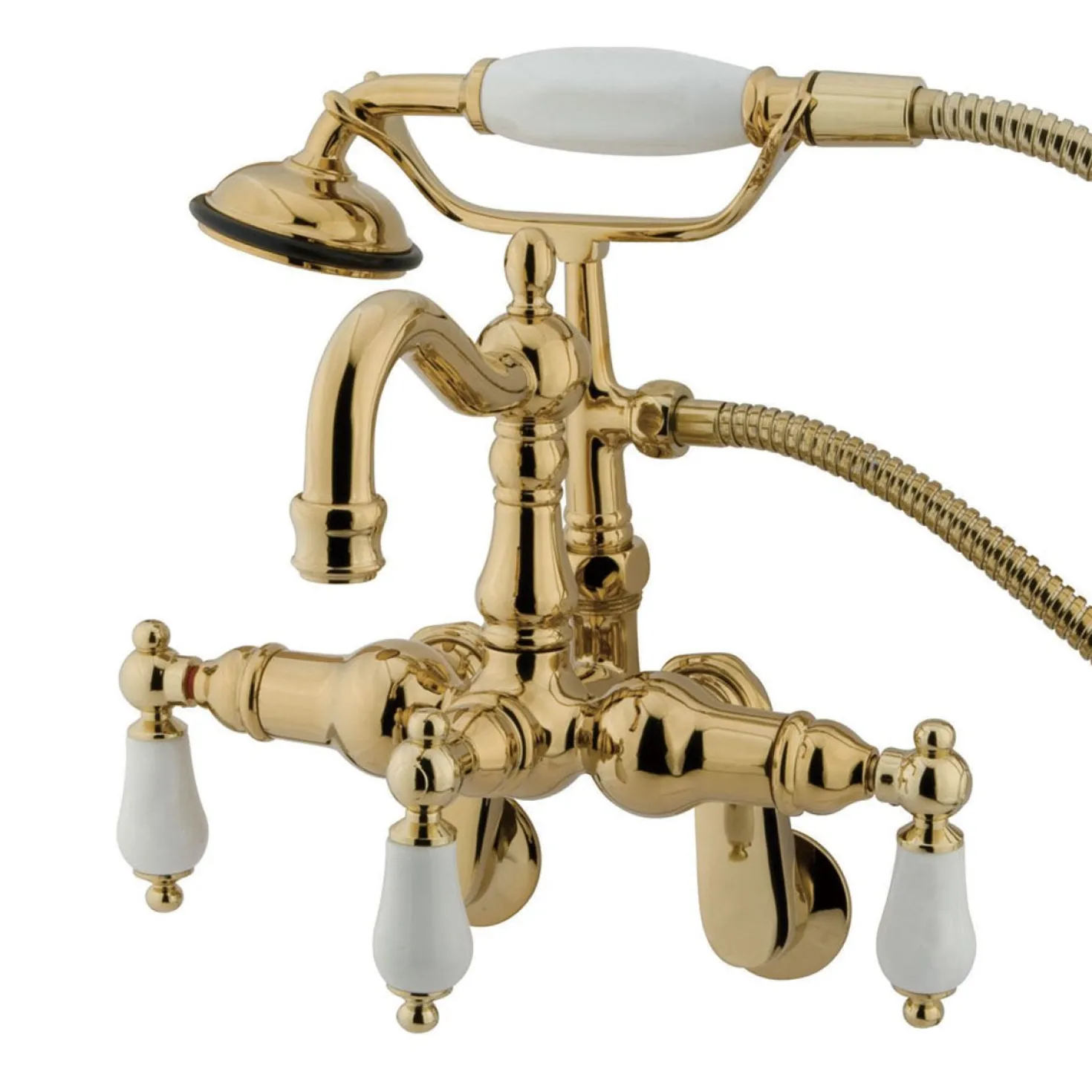 Kingston Brass Vintage 3-3/8" - 9" Adjustable Center Brass Wall Mount Clawfoot Tub Filler with Hand Shower