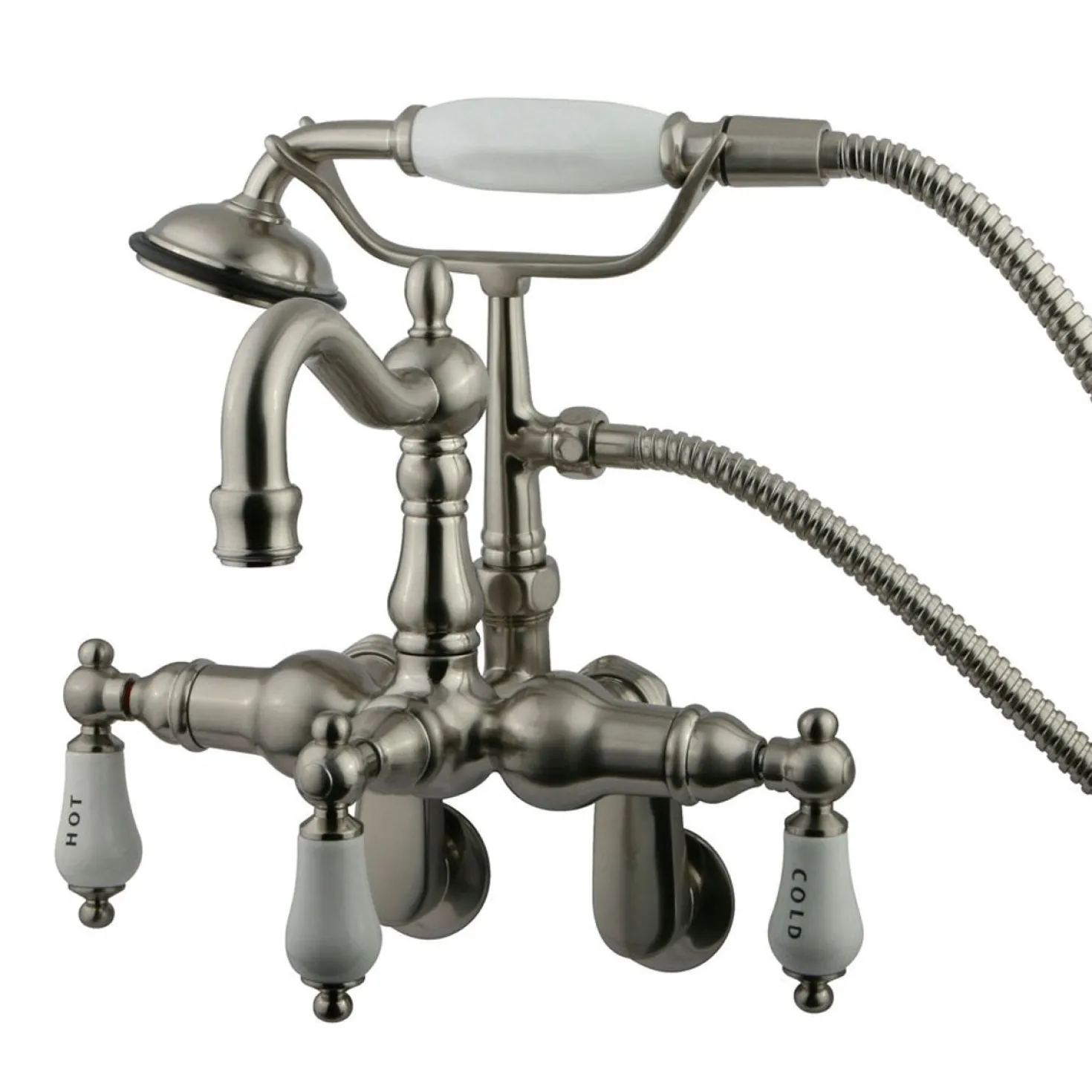 Kingston Brass Vintage 3-3/8" - 9" Adjustable Center Classic Wall Mount Clawfoot Tub Filler with Hand Shower