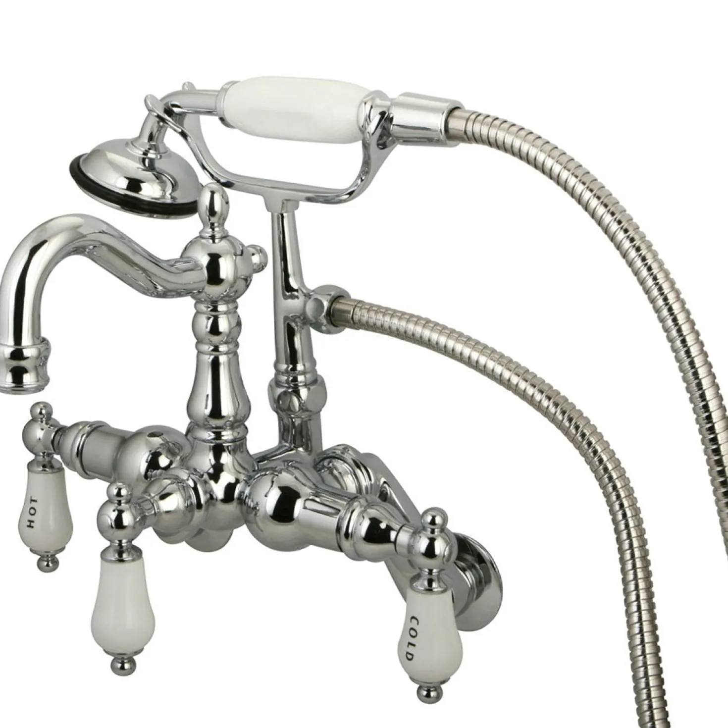 Kingston Brass Vintage 3-3/8" - 9" Adjustable Center Classic Wall Mount Clawfoot Tub Filler with Hand Shower