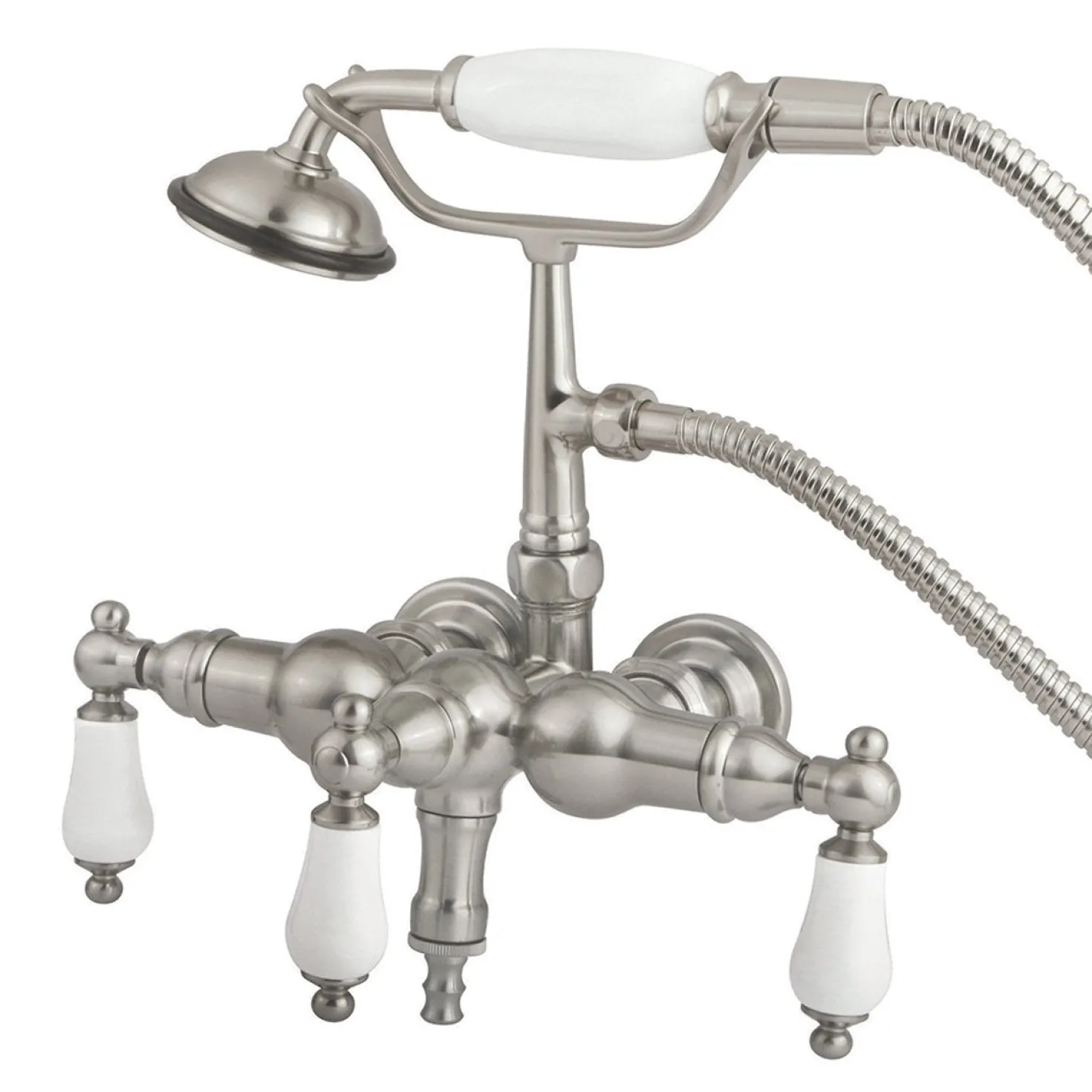 Kingston Brass Vintage 3-3/8" Brass Wall Mount Clawfoot Tub Filler with Hand Shower