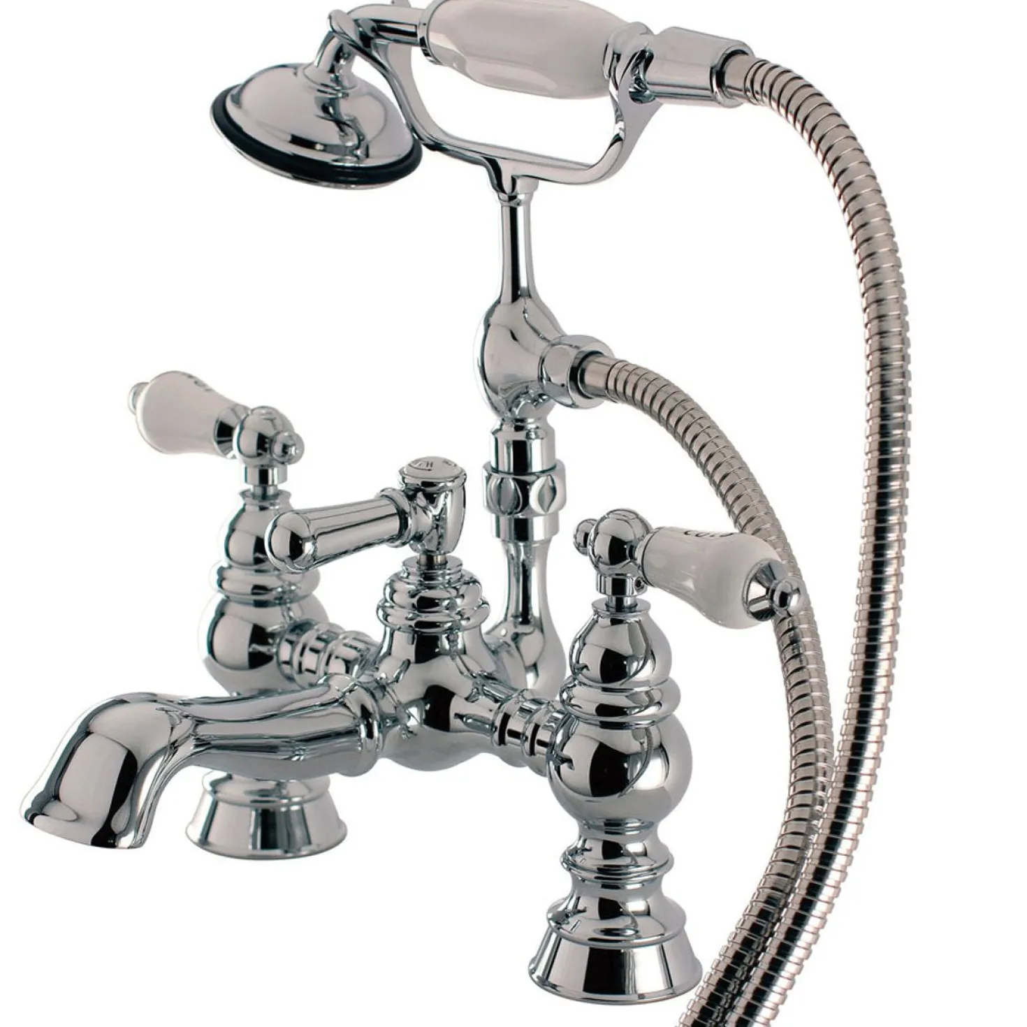 Kingston Brass Vintage 7" Brass Deck Mount Clawfoot Tub Filler with Hand Shower