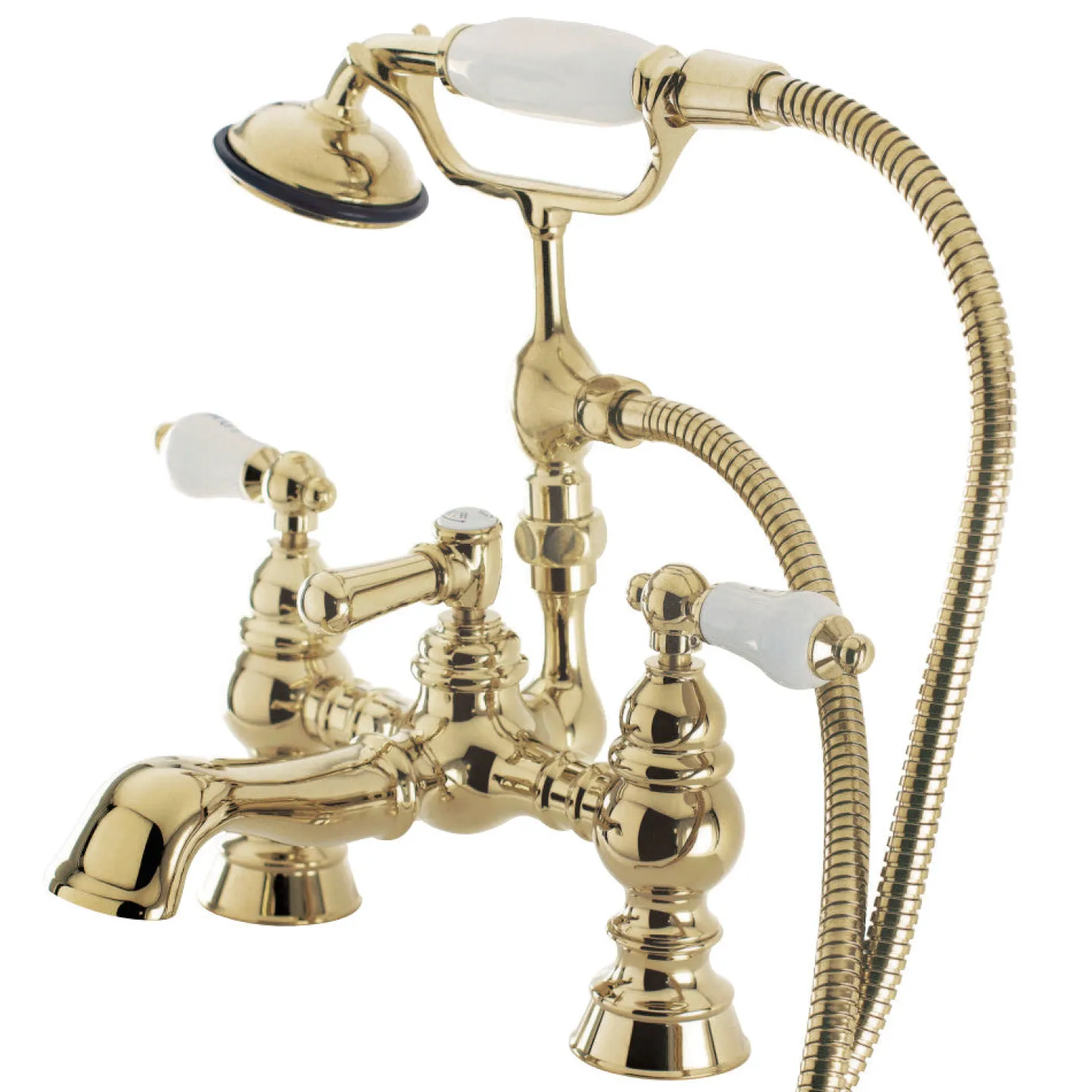 Kingston Brass Vintage 7" Brass Deck Mount Clawfoot Tub Filler with Hand Shower