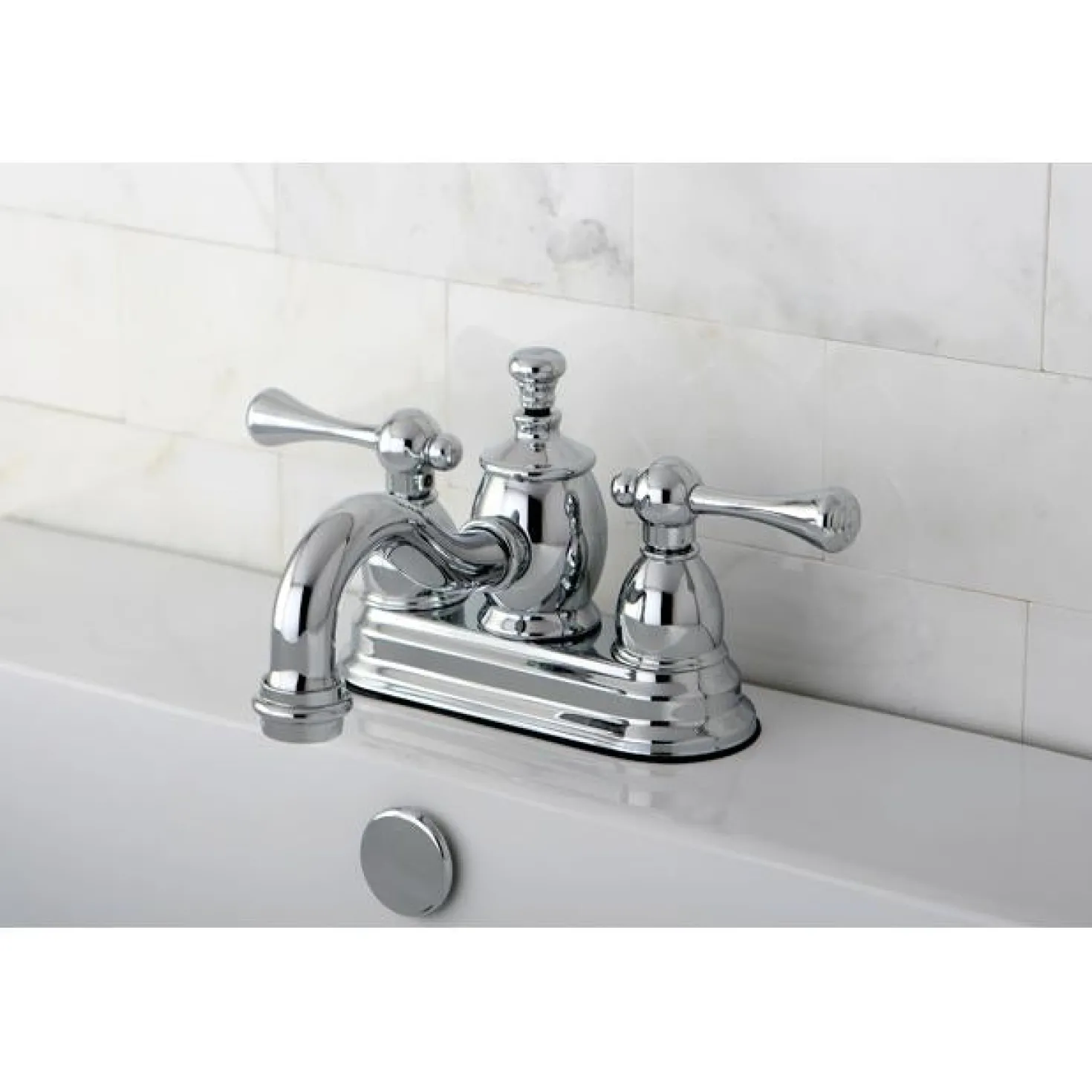 Kingston Brass Vintage 4" Centerset Lavatory Faucet with Heritage Spout and Metal Lever Handle